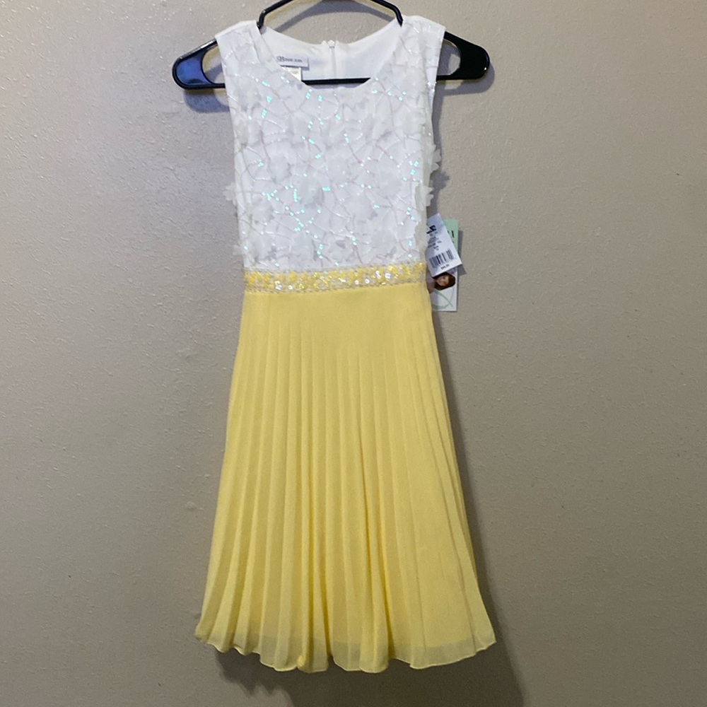 *NWT Bonnie Jean pastel yellow and white spring dress girls 14